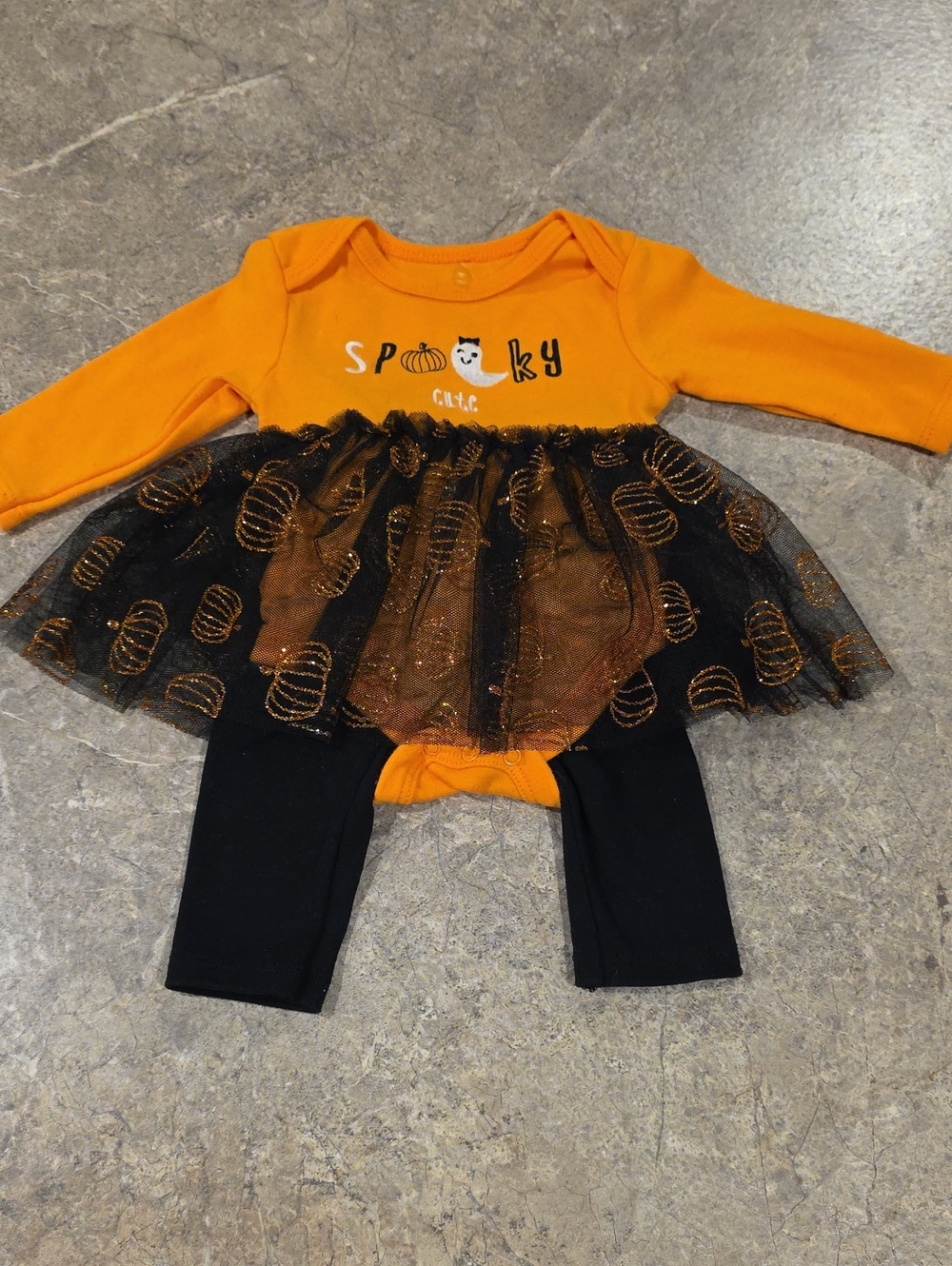 (J55) chick pea Orange & Black 'Spooky' Pumpkin Tutu Matching Set